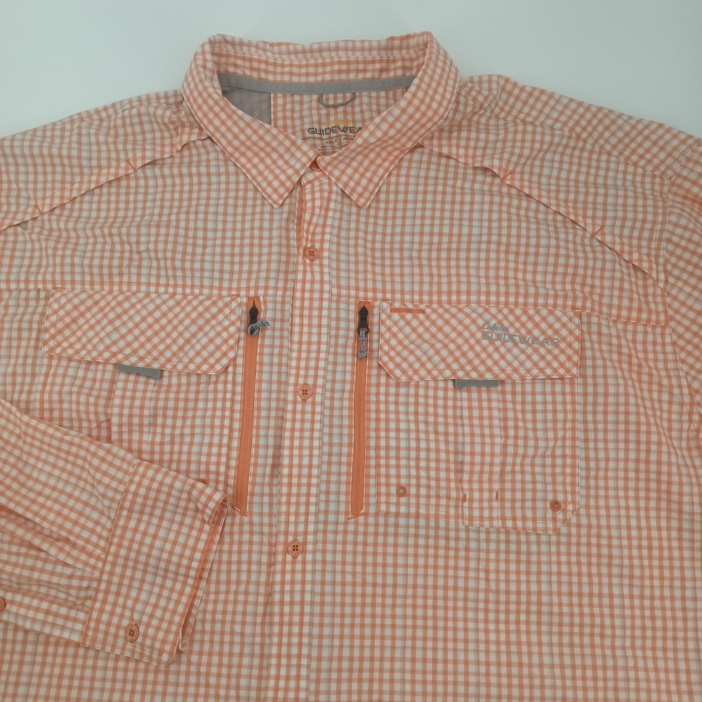 Cabelas Guidewear Mens 4XLT Orange Gingham Long Sleeve Fishing Shirt Ventilated